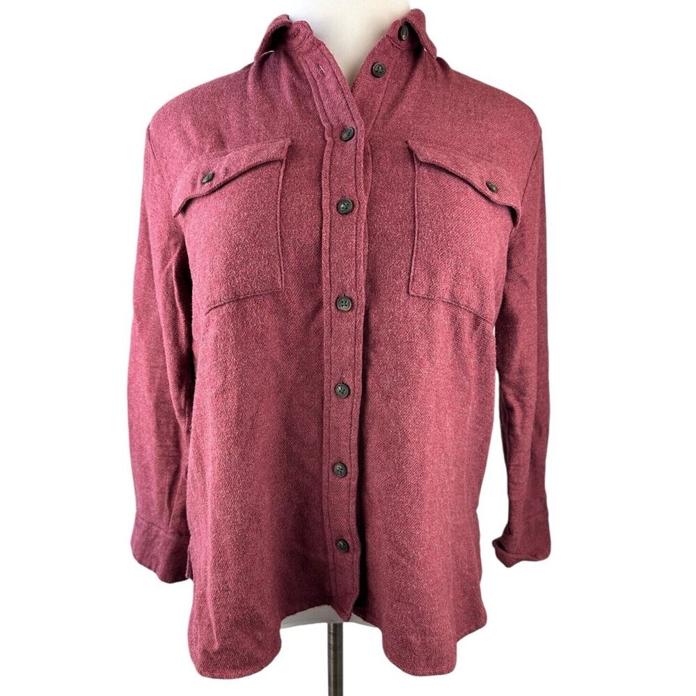 Madewell Flannel Flap Pocket Oversized Ex Boyfriend Shirt Dusty Burgundy Small - Picture 2 of 13